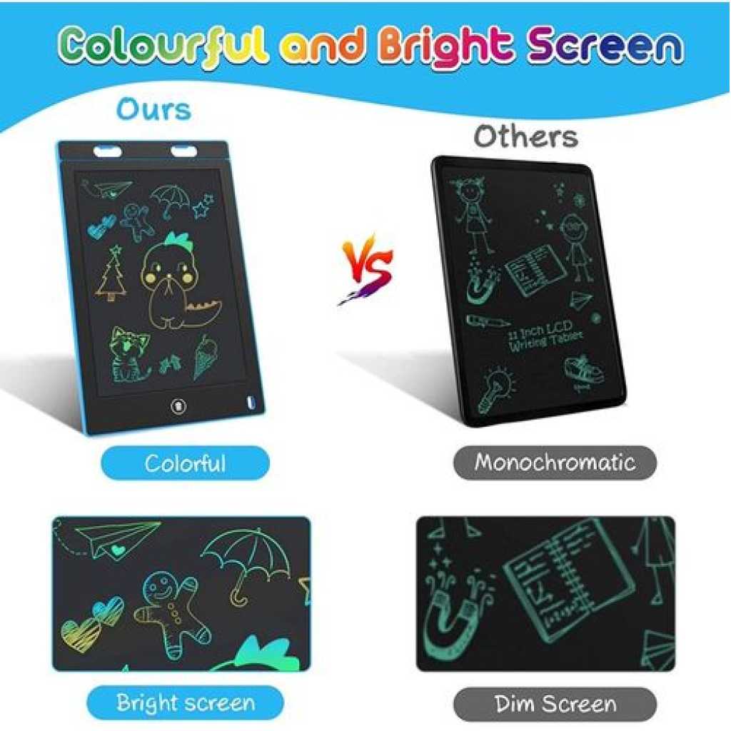 12 Inch LCD Writing Tablet Drawing Pads For Kids Colorful Lines Doodle Scribble Boards Educational Toys - Black.