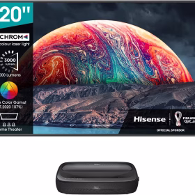 Hisense 120-Inch 4K UHD Laser TV 120L9GE, Triple-Laser UST Ultra Short Throw Projector with 120" ALR Screen, 3000 Lumens, Android TV, HDR10, 40W Dolby Atmos, Built-in Alexa and Google Assistant