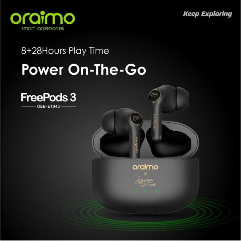 Oraimo FreePods 3 ENC Calling Noise Cancellation TWS True Wireless Earbuds OEB-E104D - Black