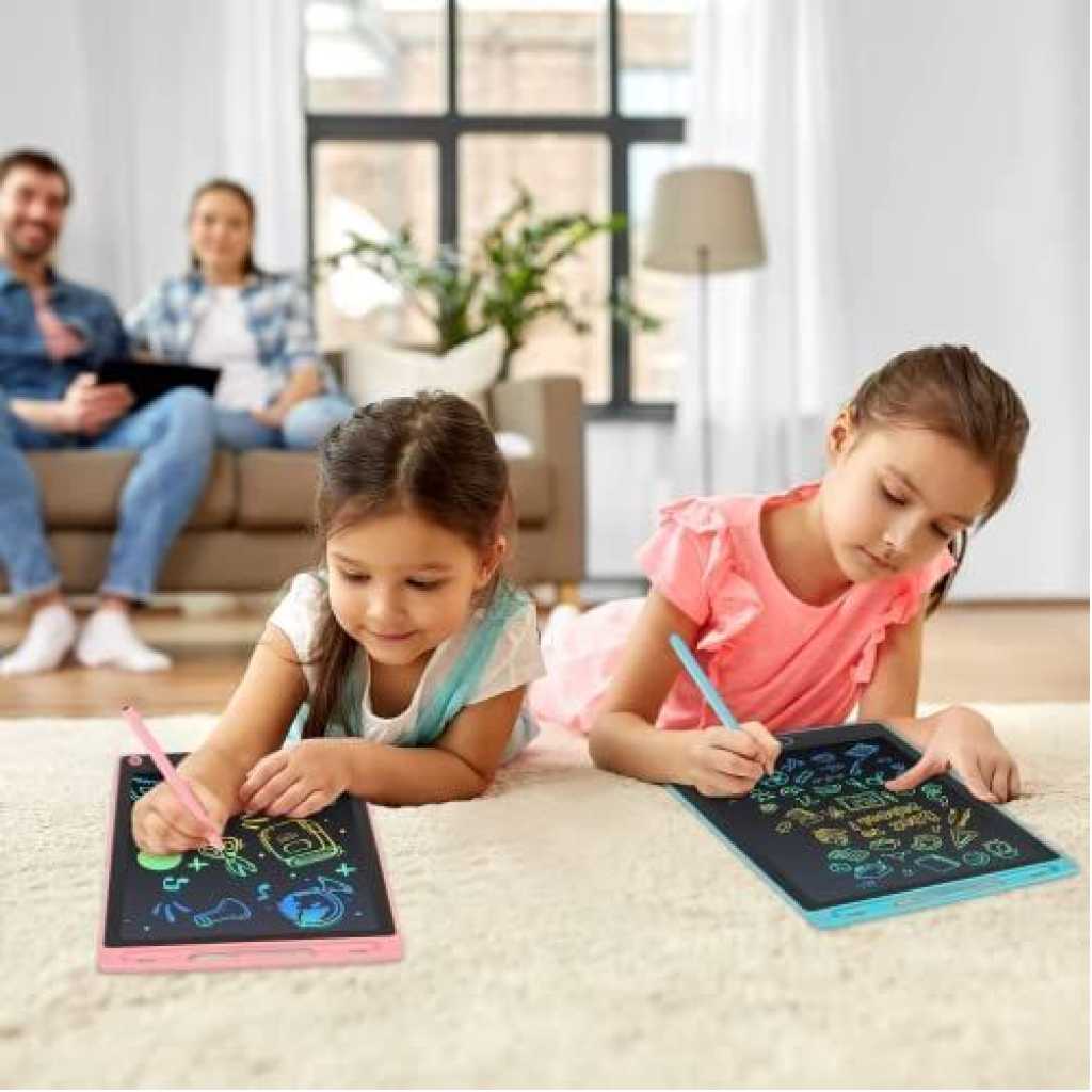 12 Inch LCD Writing Tablet Drawing Pads For Kids Colorful Lines Doodle Scribble Boards Educational Toys - Black.