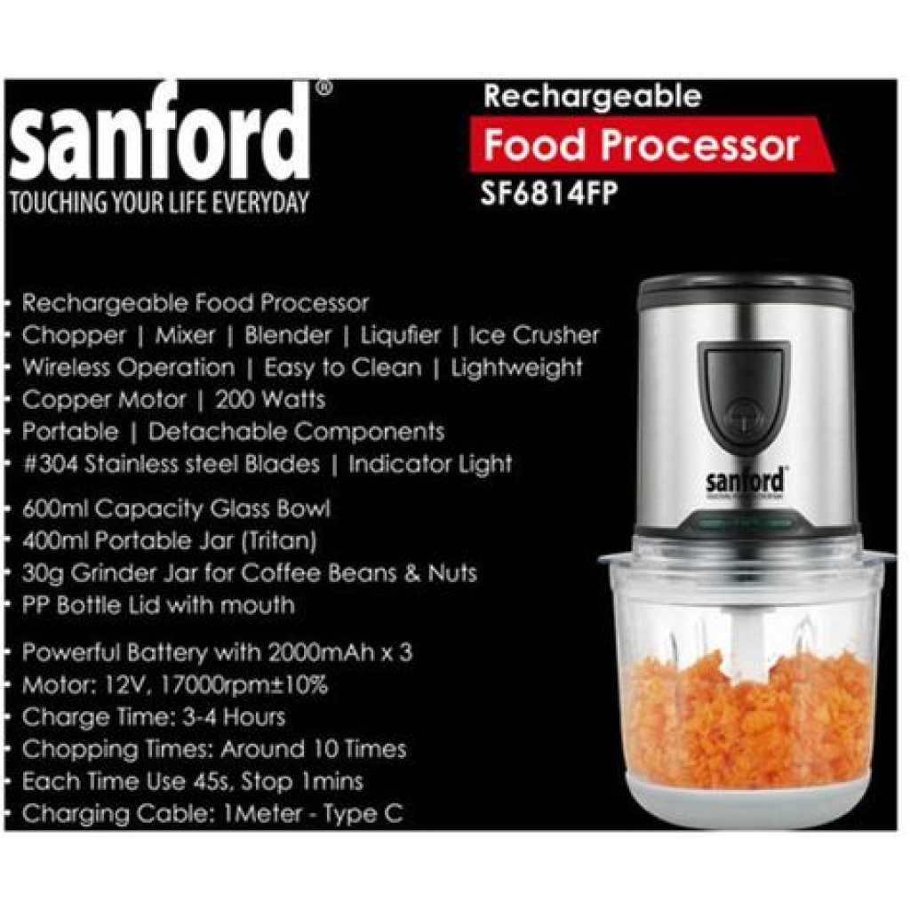 Sanford 5 In1Food Processor Chopper Mixer Coffee Grinder Blender Ice Crusher- Clear.