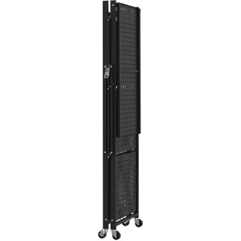 4 Tier Foldable Storage Shelves With Wheels Rack Pantry Organizer For Kitchen Bedroom Bathroom Office- Black