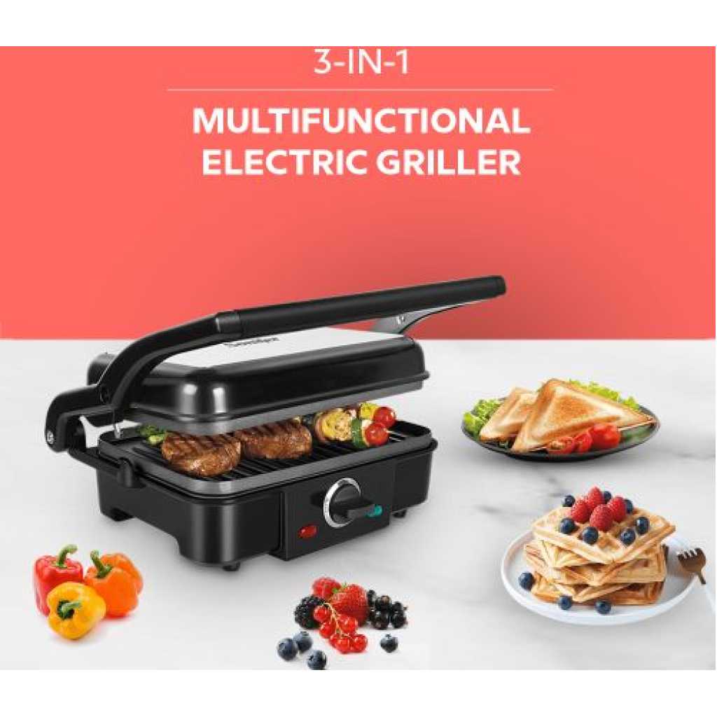Sonifer 3 In 1 Waffle Maker Sandwich Barbecue Electric Baking Pan Toaster - Black.