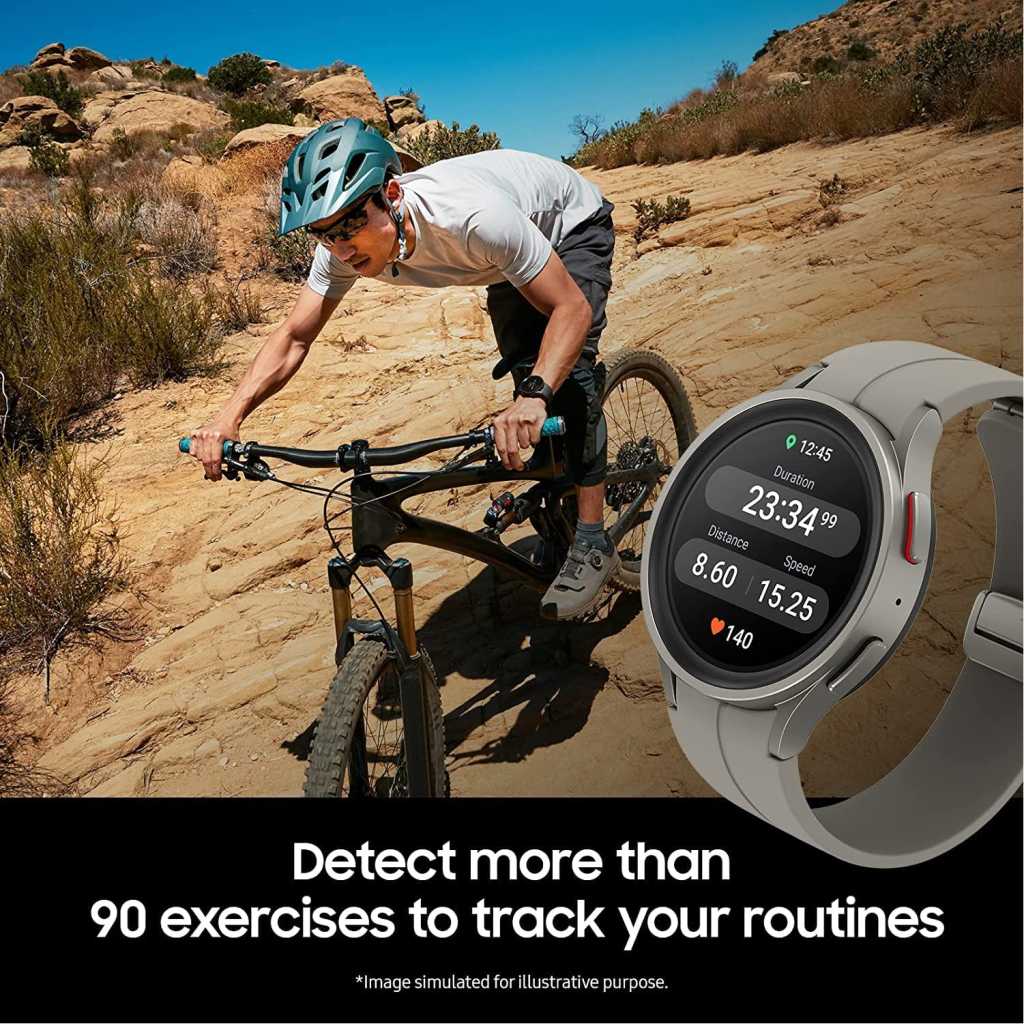 SAMSUNG Galaxy Watch 5 Pro 45mm Bluetooth Smartwatch w/ Body, 1.5GB RAM 16GB ROM 590mAh Health, Fitness and Sleep Tracker, Improved Battery, Sapphire Crystal Glass, GPS Route Tracking, Titanium Frame, Gray