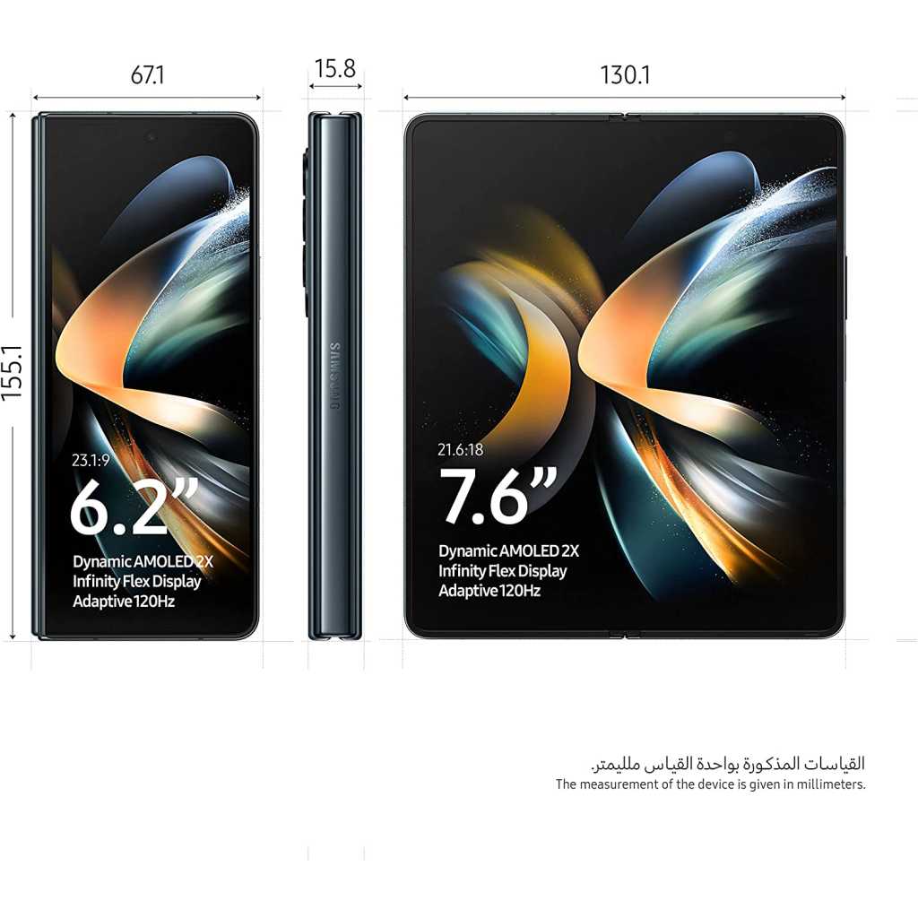 SAMSUNG Galaxy Z Fold4 Dual SIM Mobile Phone Android Folding Smartphone; 7.6" 12GB RAM 256GB ROM 50MP 4400mAh, Graygreen