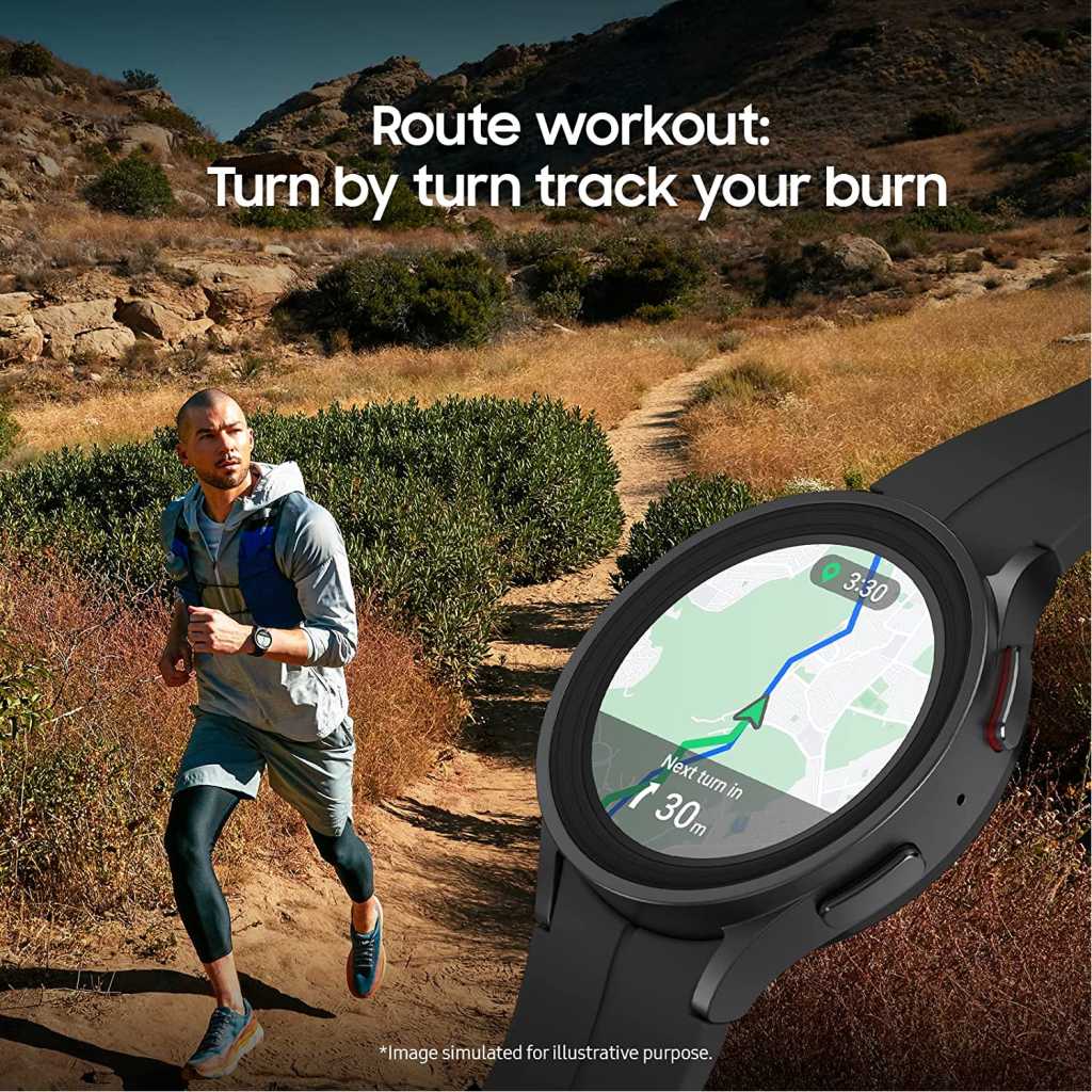 SAMSUNG Galaxy Watch 5 Pro 45mm Bluetooth Smartwatch w/ Body, 1.5GB RAM 16GB ROM 590mAh Health, Fitness and Sleep Tracker, Improved Battery, Sapphire Crystal Glass, GPS Route Tracking, Titanium Frame, Black