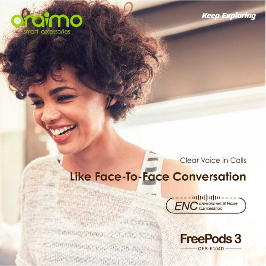 Oraimo FreePods 3 ENC Calling Noise Cancellation TWS True Wireless Earbuds OEB-E104D - Black