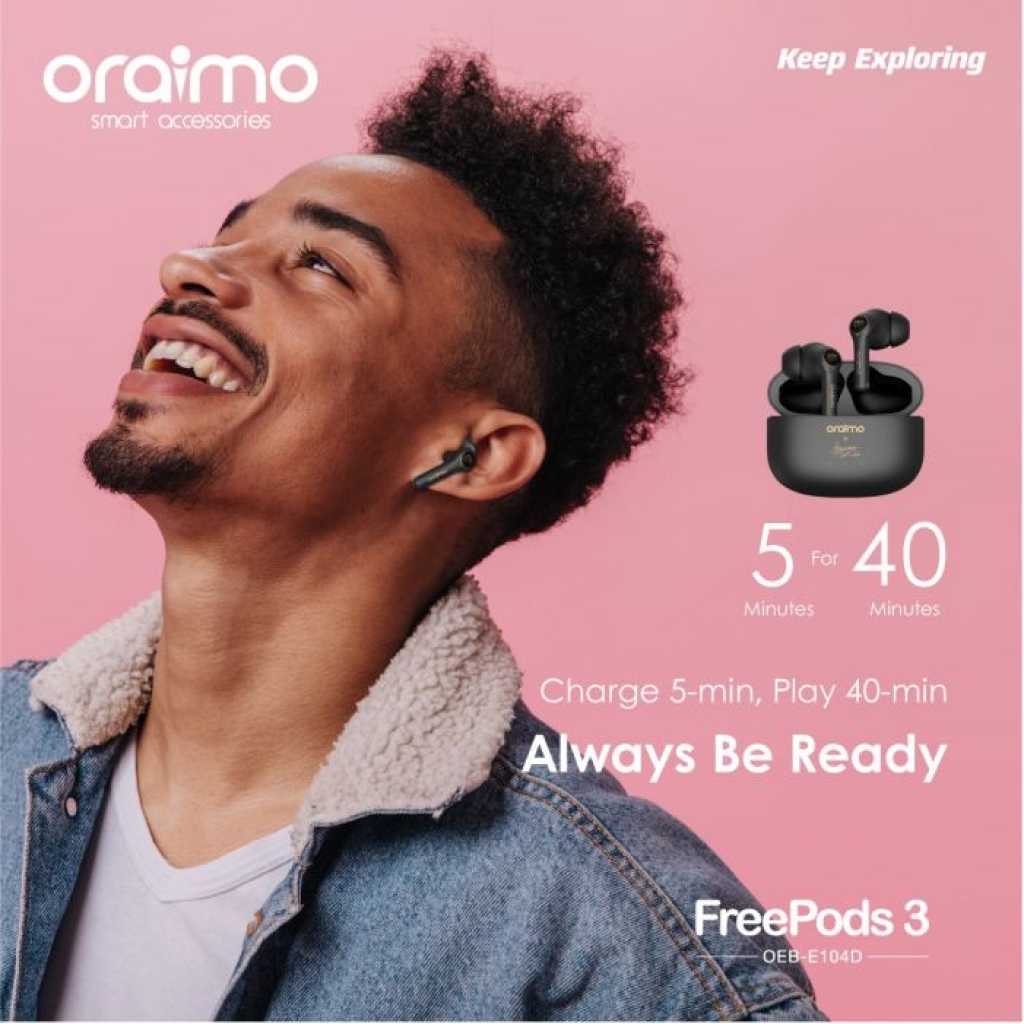 Oraimo FreePods 3 ENC Calling Noise Cancellation TWS True Wireless Earbuds OEB-E104D - Black