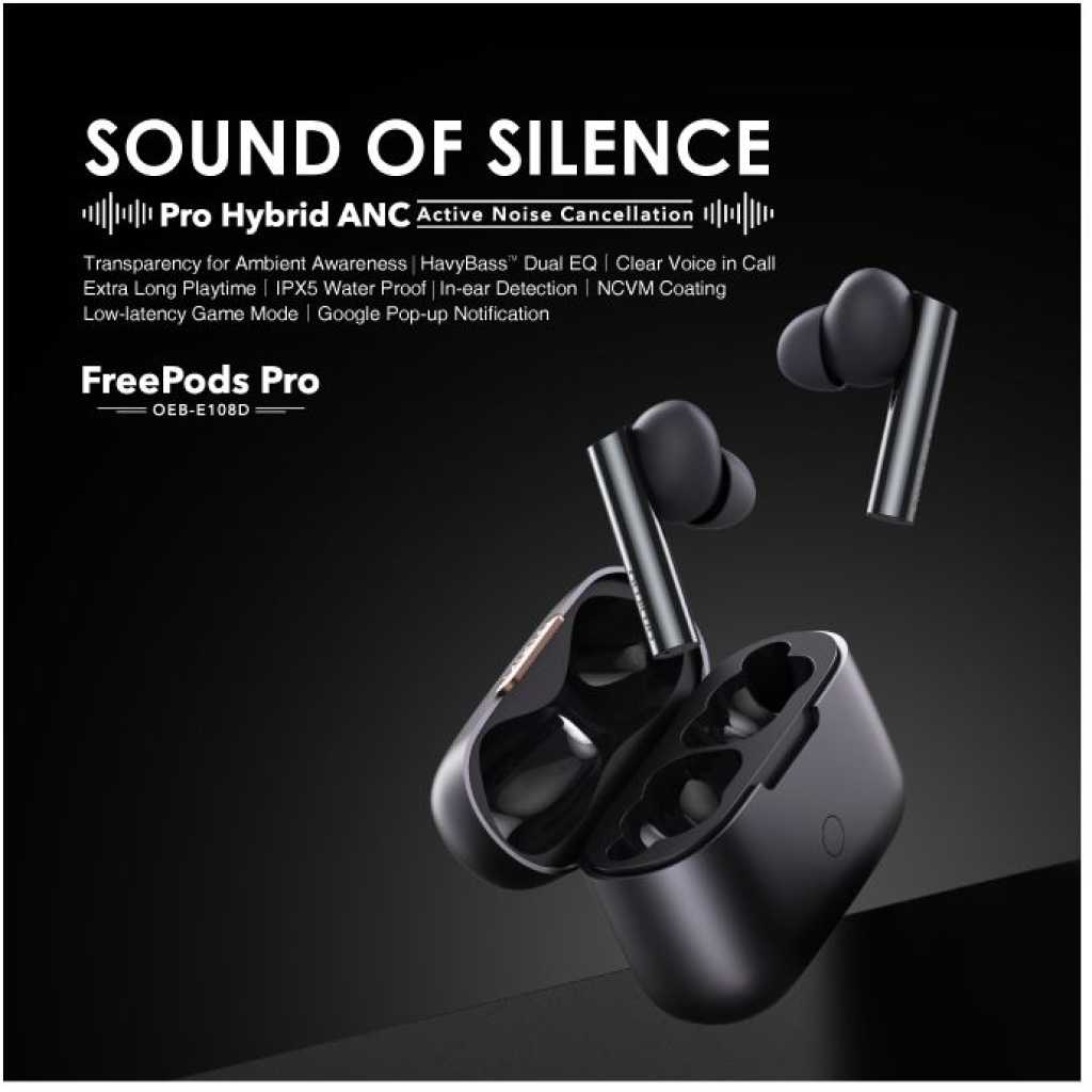 Oraimo FreePods Pro ANC Active Noise Cancellation TWS True Wireless Earbuds Headsets OEB-E108D - Black