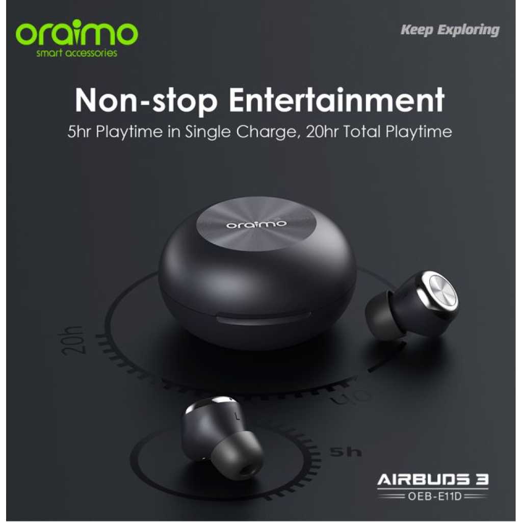 Oraimo AirBuds 3 Powerful Bass IPX7 Waterproof TWS True Wireless Earbuds, Headsets OEB-E11D – Black Oraimo Earbuds TilyExpress 6