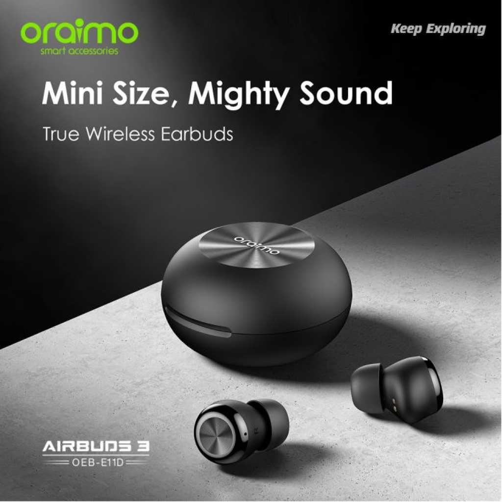 Oraimo AirBuds 3 Powerful Bass IPX7 Waterproof TWS True Wireless Earbuds, Headsets OEB-E11D - Black