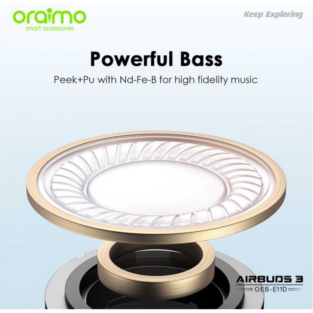 Oraimo AirBuds 3 Powerful Bass IPX7 Waterproof TWS True Wireless Earbuds, Headsets OEB-E11D - Black