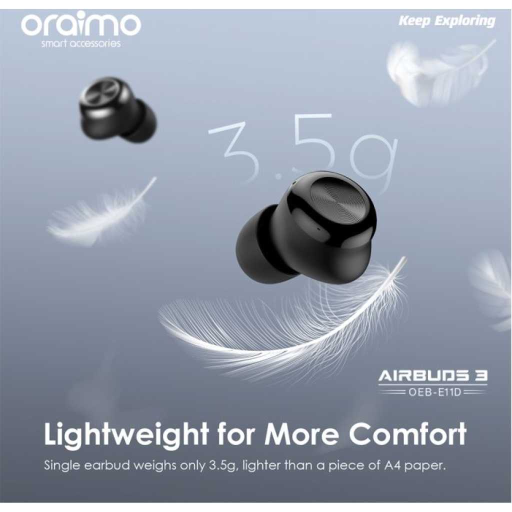 Oraimo AirBuds 3 Powerful Bass IPX7 Waterproof TWS True Wireless Earbuds, Headsets OEB-E11D – Black Oraimo Earbuds TilyExpress 19