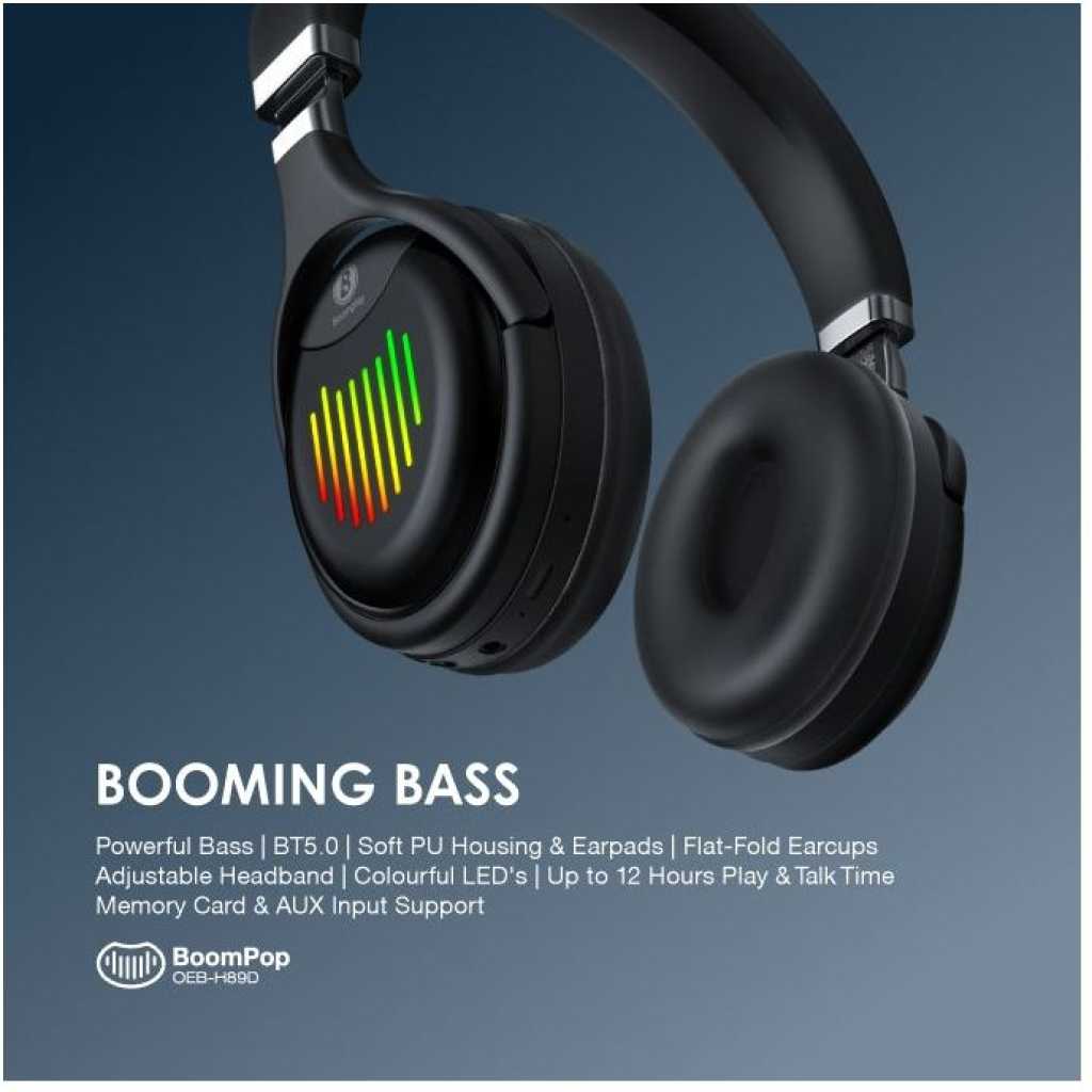 Oraimo Bluetooth Wireless Headphones BoomPop Over-Ear – OEB-H89 – Black Headphones TilyExpress 10