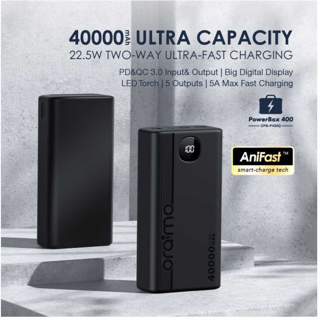 Oraimo 40000mAh Power Bank PowerBox 400 22.5W PD QC 3.0 Ultra-high Capacity 40000mAh Power Bank