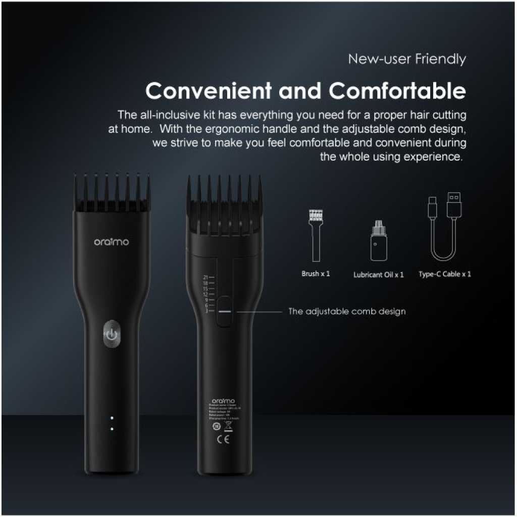 Oraimo SmartClipper Cordless Hair Clipper With 1 Guided Comb OPC-CL10 - Black