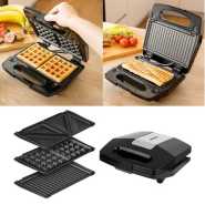 Hoffmans 3 in 1 Waffle Maker Sandwich Machine Barbecue Electric Baking Pan- Black.