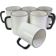 6 Pieces Of Black Handle Coffee Tea Cups Mugs- White