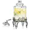 Hammered Glass Beverage Dispenser With Scroll Iron Stand, Stainless Steel Leak Free Spigot- Clear.