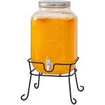 4L Glass Beverage Dispenser With Scroll Iron Stand, Stainless Steel Leak Free Spigot- Clear.