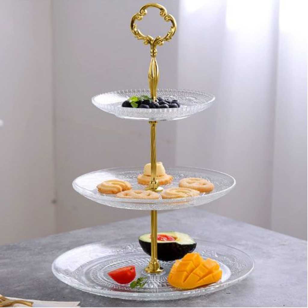 3 Tier Glass Cake Stand Serving Tray Tower Dessert Holder Pastry Serving Platter Display Decoration- Clear.