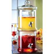 Double Glass Jug Beverage Dispensers Display With Stand For Outdoors, Parties, Bars- Clear.