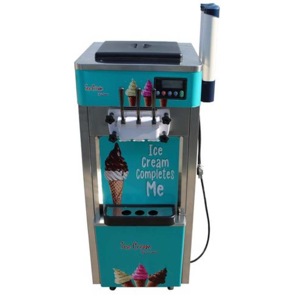 Commercial Ice Cream Machine Maker 3 Flavor Head Easy Operate Tool- Silver.