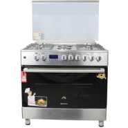 Blueflame Cooker 90x60cm 4-Gas Burners, 2-Electric Plates 9042ERF; Auto Ignition, Grill, Electric Oven, Rotisserie - INOX - Silver