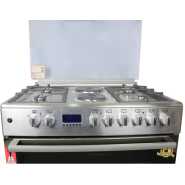 Blueflame Cooker 90x60cm 4-Gas Burners, 2-Electric Plates 9042ERF; Auto Ignition, Grill, Electric Oven, Rotisserie - INOX - Silver