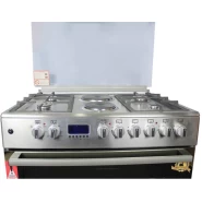 Blueflame Cooker 90x60cm 4-Gas Burners, 2-Electric Plates 9042ERF; Auto Ignition, Grill, Electric Oven, Rotisserie - INOX - Silver