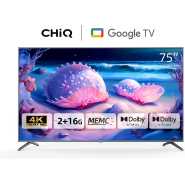 CHiQ 75 - Inch UHD 4K Smart TV U75F8TG; Google TV, Android 11, Bluetooth, USB, HDR10, HLG, Netflix, Youtube, With Inbuilt Free To Air Decoder - Black