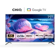 CHiQ 75 - Inch UHD 4K Smart TV U75F8TG; Google TV, Android 11, Bluetooth, USB, HDR10, HLG, Netflix, Youtube, With Inbuilt Free To Air Decoder - Black
