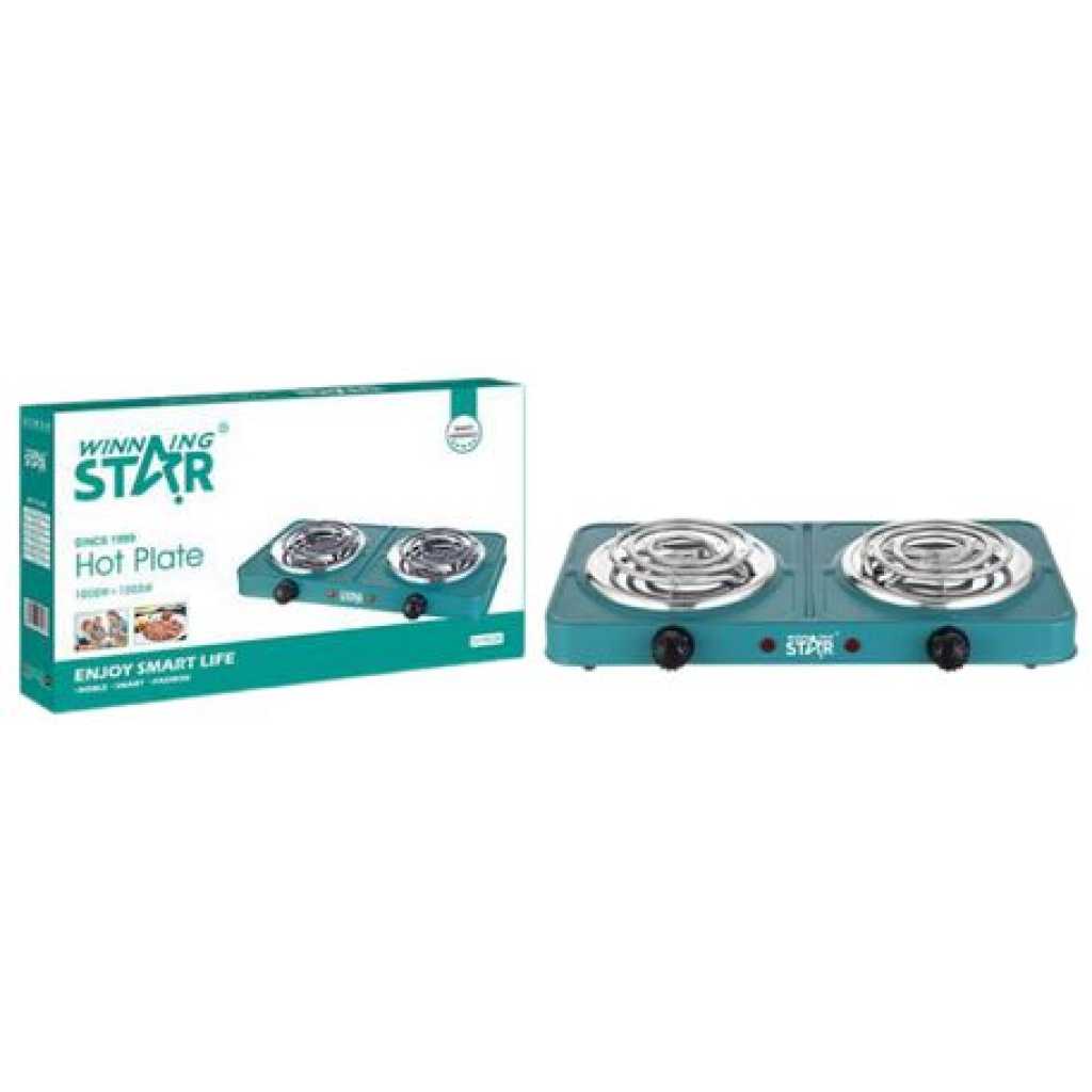 Winningstar 1000W+1000W Double Burner Heater Hot Coil With 3*0.75*80cm Charging Cable VDE Plug- Green.