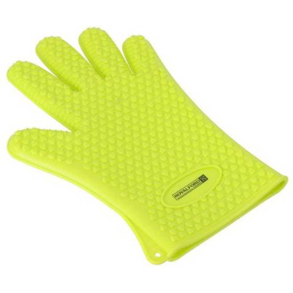 Royalford 2Pc Oven Mitt Food Grade Silicon Textured Non-Slip Surface Water-Proof And Steam-Resistant Protection- Green.