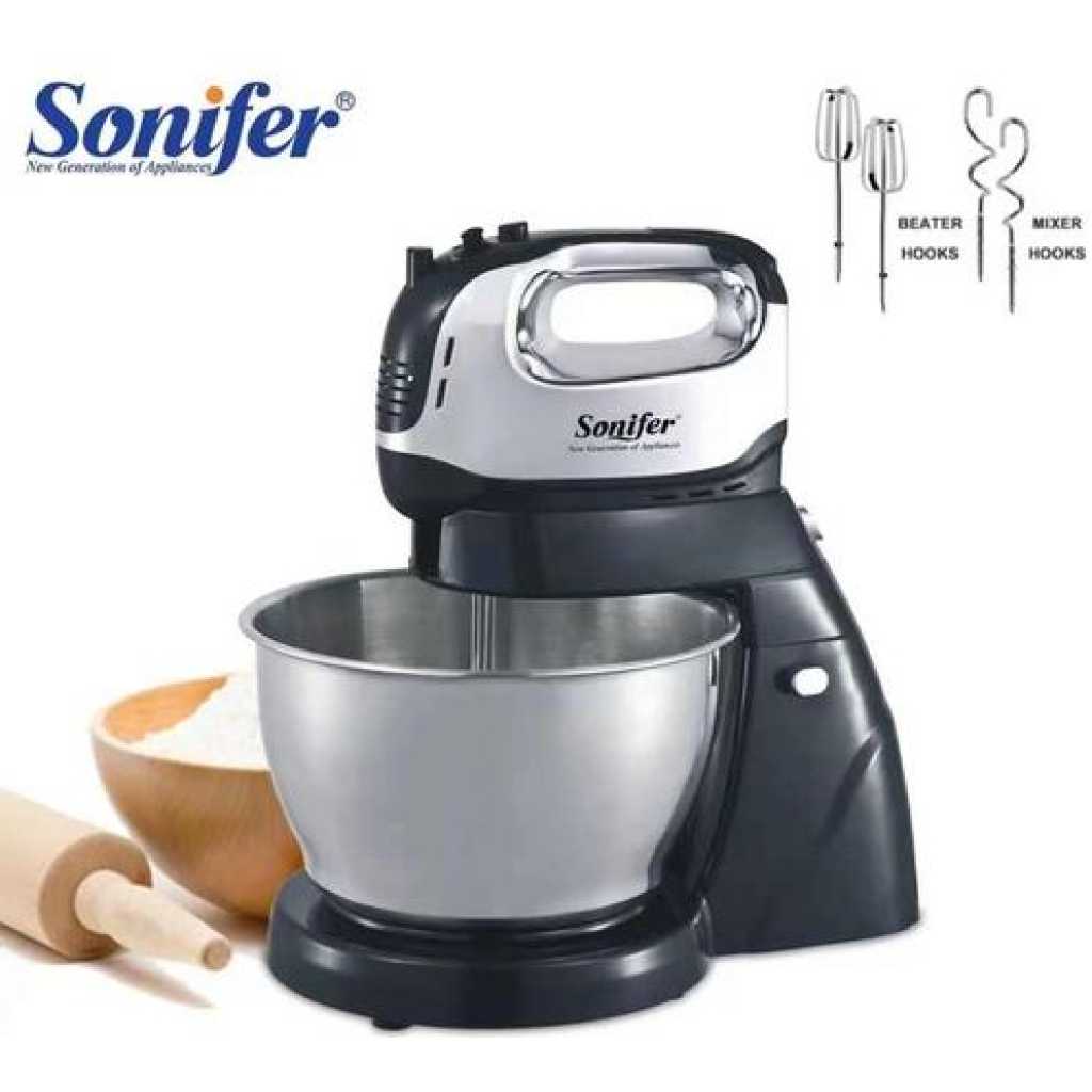 Sonifer 4L Electric Dough Hand Stand Mixer Food Processor With Bowl- Silver .