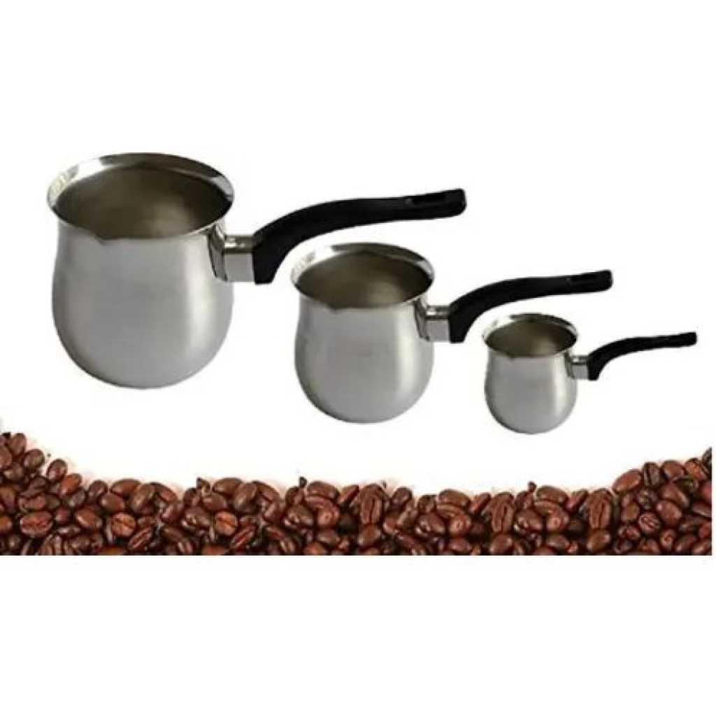 Chef Inox Tea Milk Coffee Warmer Pots Pans Set 3's (250/450/900ml)- Silver