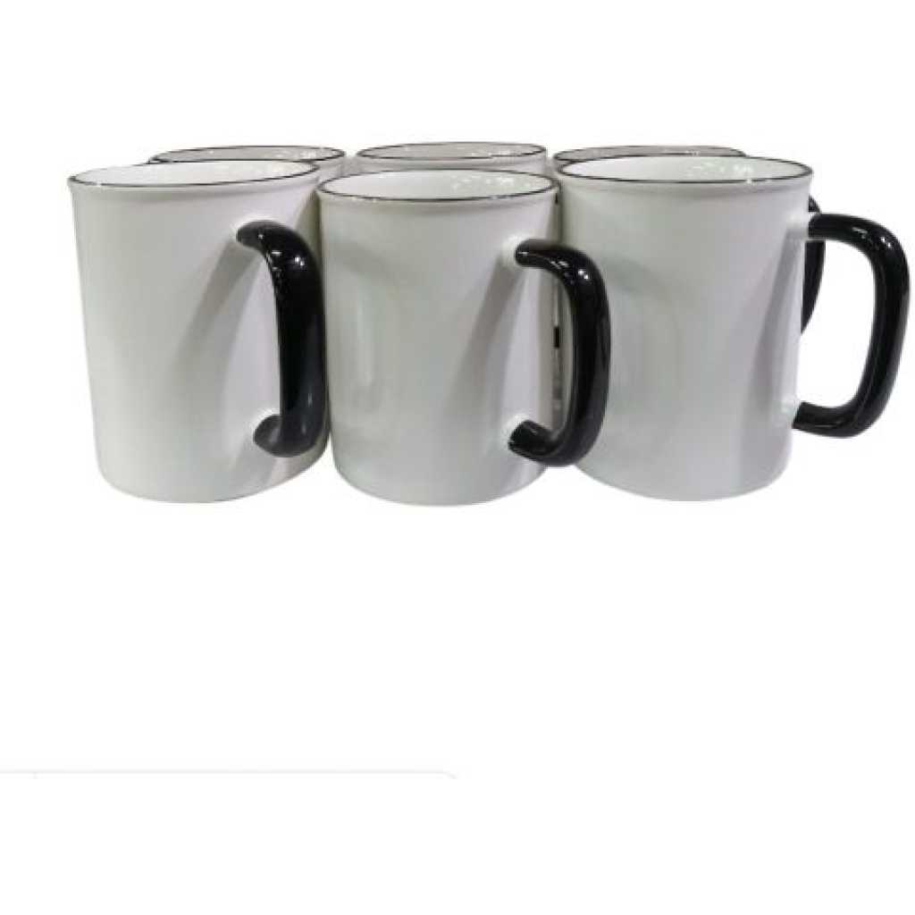 6 Pieces Of Black Handle Coffee Tea Cups Mugs- White