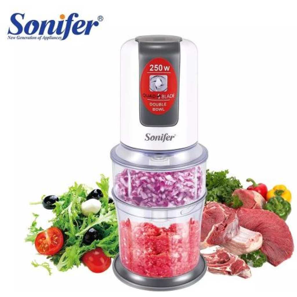 Sonifer Multi-functional Electric Food Processor Chopper Spiral Meat Grinder Fruit Shredder Slicer- Clear.