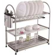 3 Tier Dish Drying Rack Dish Drainer Kitchen Stainless Steel Storage Stand- Silver.