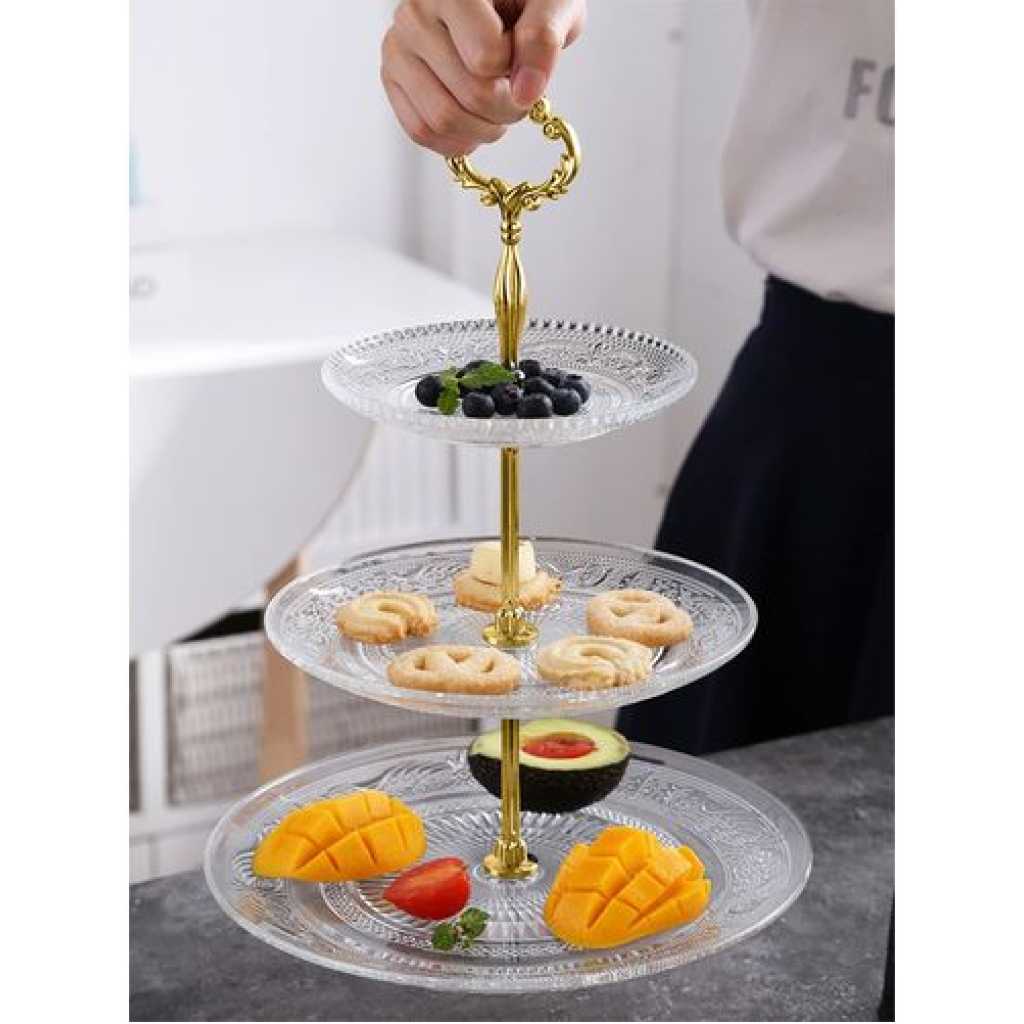 3 Tier Glass Cake Stand Serving Tray Tower Dessert Holder Pastry Serving Platter Display Decoration- Clear.