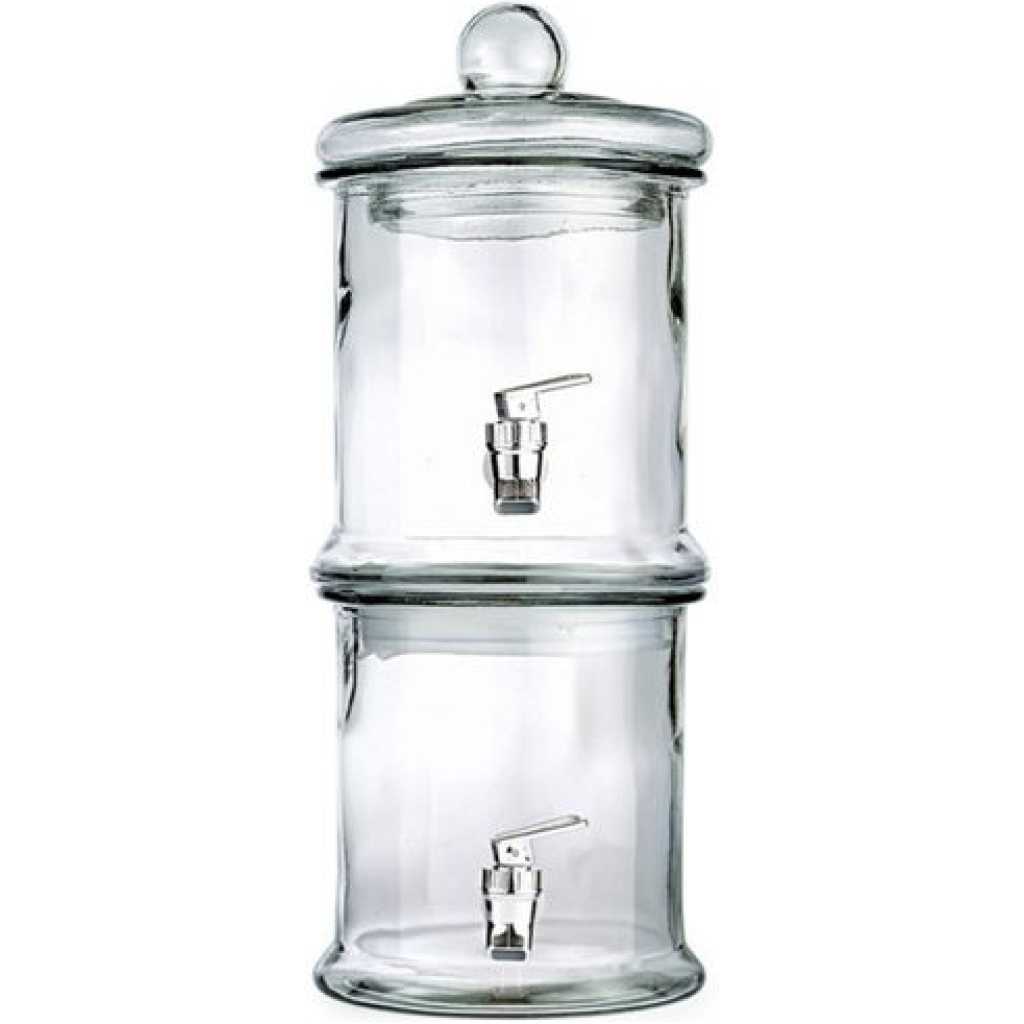 Double Glass Jug Beverage Dispensers Display With Stand For Outdoors, Parties, Bars- Clear.