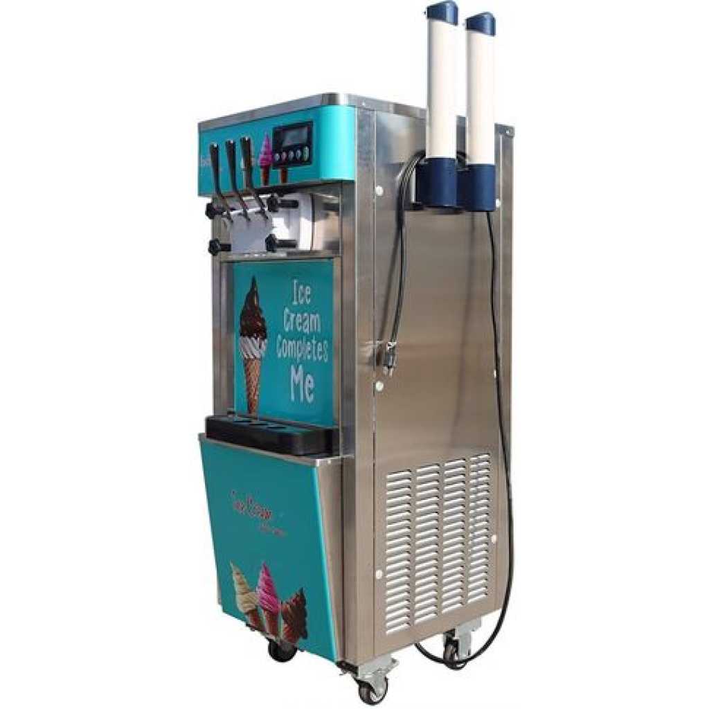 Commercial Ice Cream Machine Maker 3 Flavor Head Easy Operate Tool- Silver.