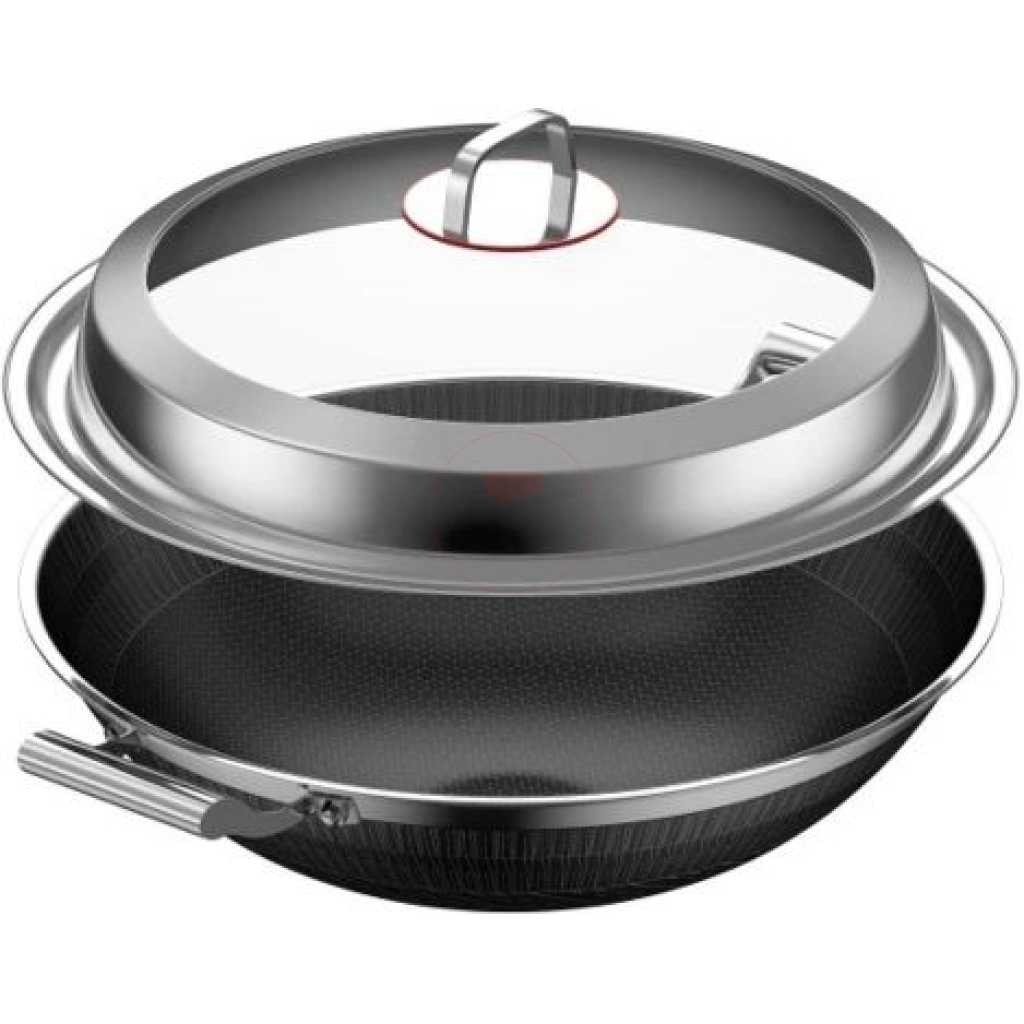 34Cm Non-stick induction Wok Cookware Saucepan Pot- Silver.