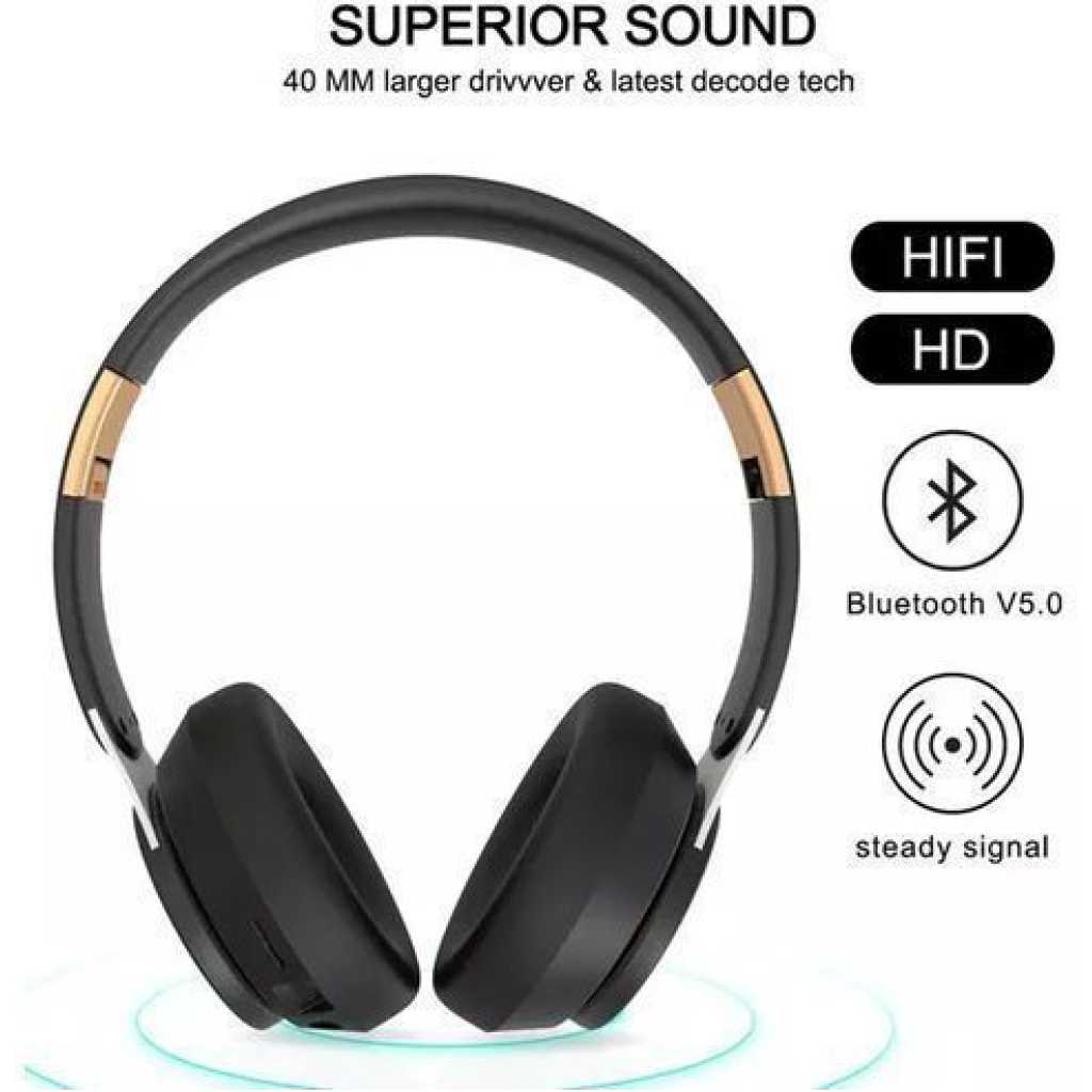 Bluetooth Wireless Headphones With A Strong Battery - Black, grey & blue