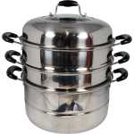 28Cm - 3 Layer Stainless Steel Food Saucepan And Steamer Soup Pot -Silver.