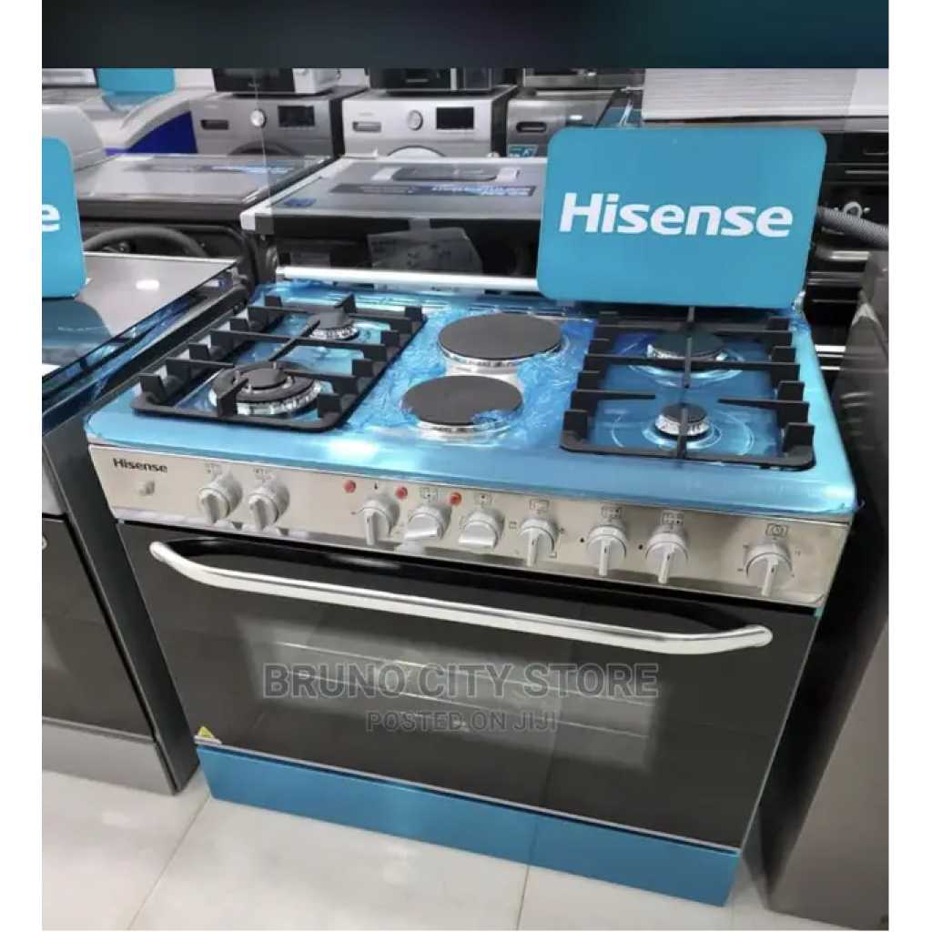 Hisense Cooker 90x60cm 4-Gas Burners And 2-Electric Plate HF942GEES, Auto Ignition, Flame Failure Protection, Grill, Rotisserie - Inox