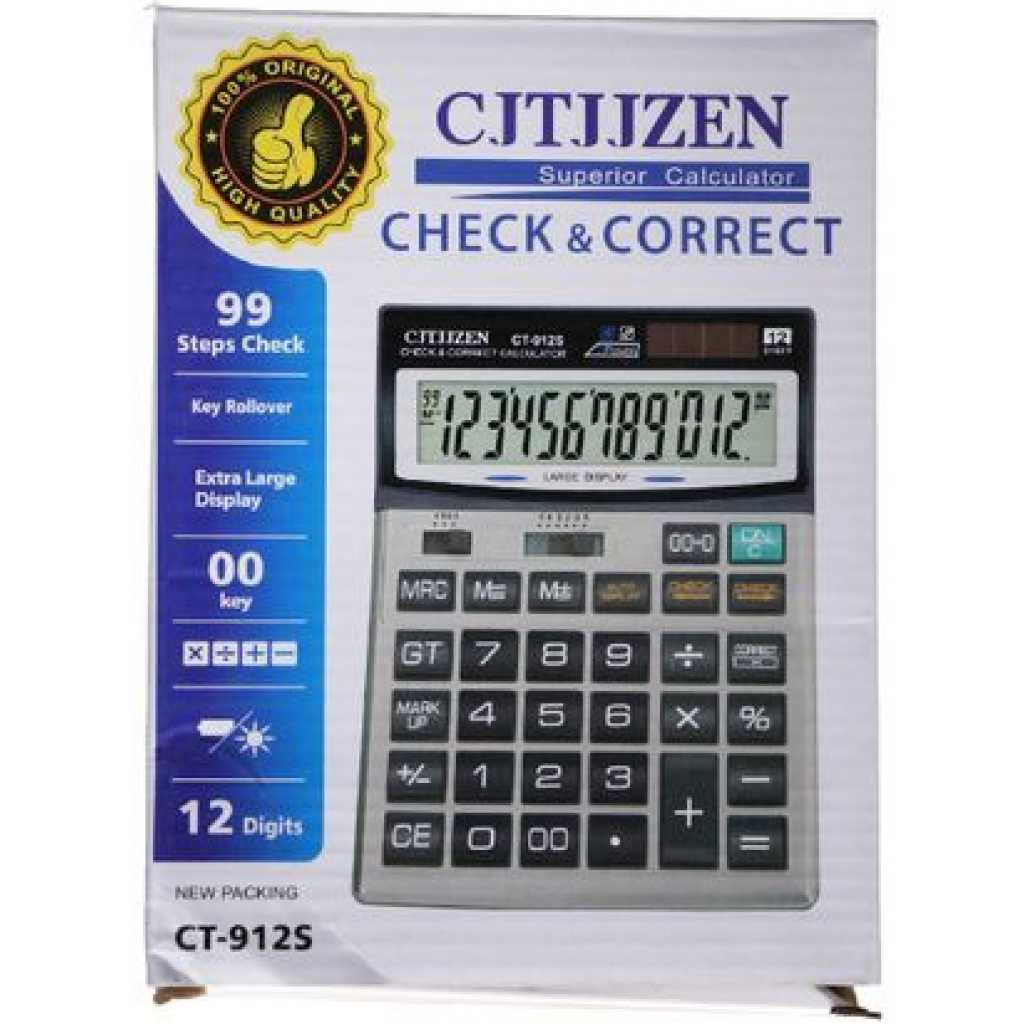 Superior Calculator-Extra Large Display-12 Digits- Grey