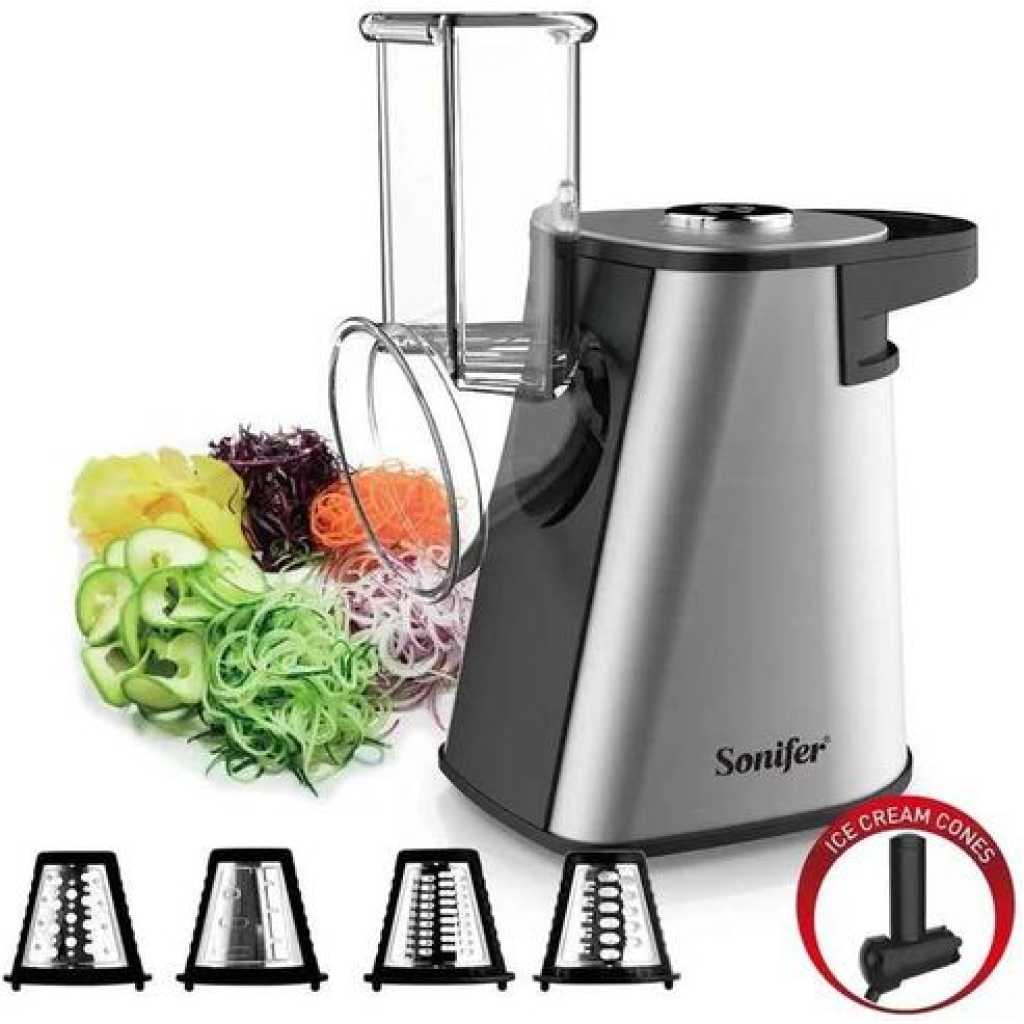 Sonifer Stainless Steel Multifunctional Fruit Vegetable Salad Shredder Slicer Potato Masher Maker Machine- Silver.