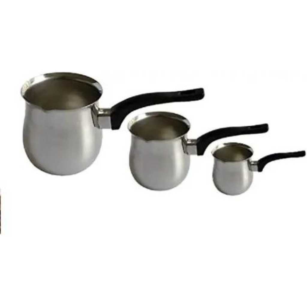 Chef Inox Tea Milk Coffee Warmer Pots Pans Set 3's (250/450/900ml)- Silver