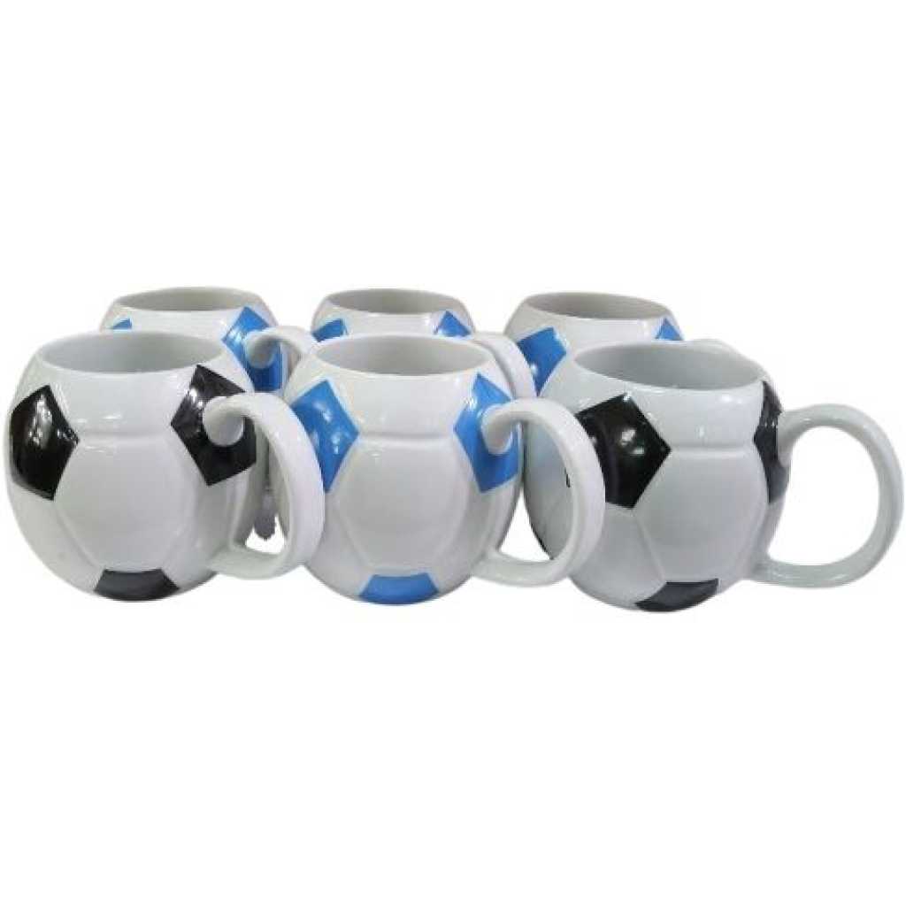 6 Pieces Of Round Football Pot Coffee Tea Cups Mugs- White